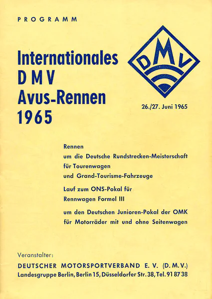 1965-06-27 | AVUS | AVUS-Rennplakate | avus event artwork | avus programme cover | avus poster | carsten riede