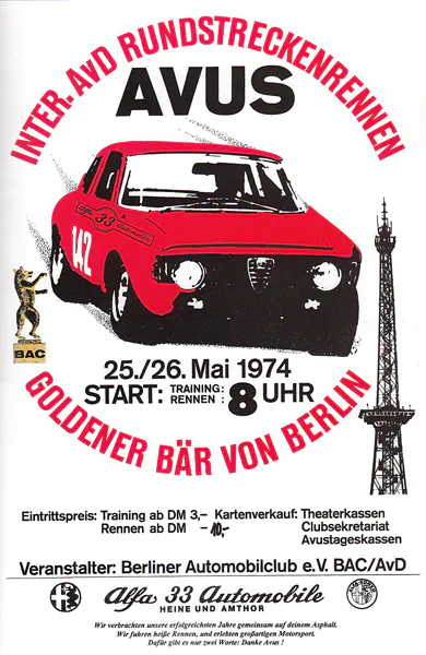 1974-05-26 | AVUS | AVUS-Rennplakate | avus event artwork | avus programme cover | avus poster | carsten riede