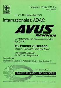 1971-09-12 | AVUS | AVUS-Rennplakate | avus event artwork | avus programme cover | avus poster | carsten riede