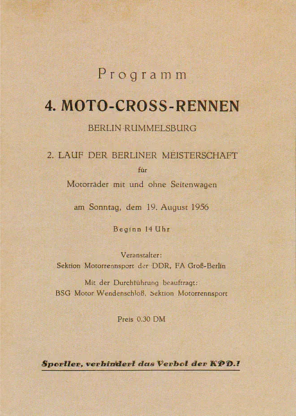 1956-08-19 | Rummelsburg | DDR-Rennplakate | gdr event artwork | gdr programme cover | gdr poster | carsten riede