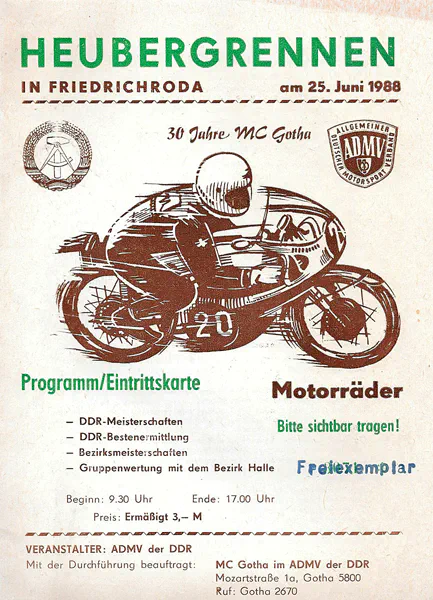 1988-06-25 | Friedrichroda | DDR-Rennplakate | gdr event artwork | gdr programme cover | gdr poster | carsten riede