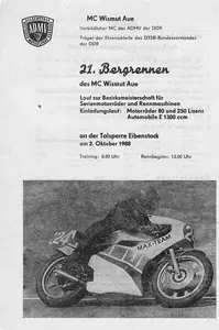 1988-10-02 | Eibenstock | DDR-Rennplakate | gdr event artwork | gdr programme cover | gdr poster | carsten riede