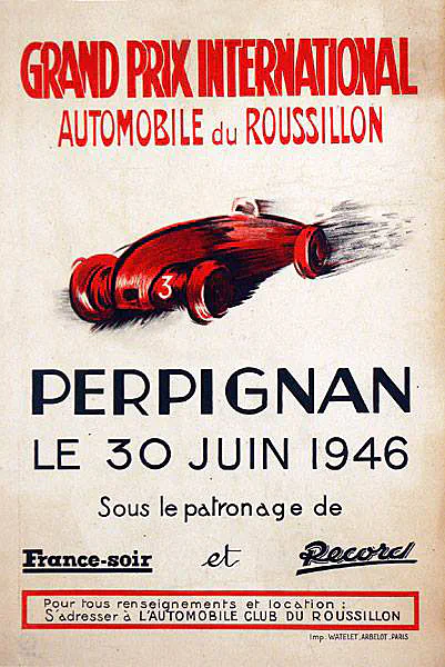 1946-06-30 | Grand Prix Du Roussillon | Perpignan | Formula 1 Event Artworks | formula 1 event artwork | formula 1 programme cover | formula 1 poster | carsten riede