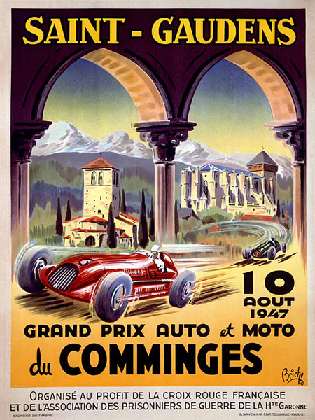 1947-08-10 | Grand Prix Du Comminges | St. Gaudens | Formula 1 Event Artworks | formula 1 event artwork | formula 1 programme cover | formula 1 poster | carsten riede