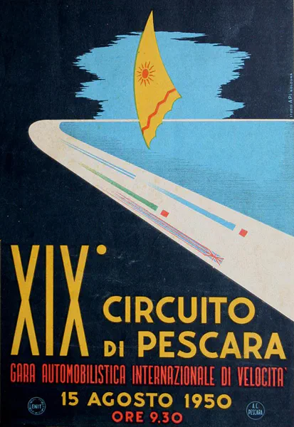 1950-08-15 | Circuito Di Pescara | Pescara | Formula 1 Event Artworks | formula 1 event artwork | formula 1 programme cover | formula 1 poster | carsten riede