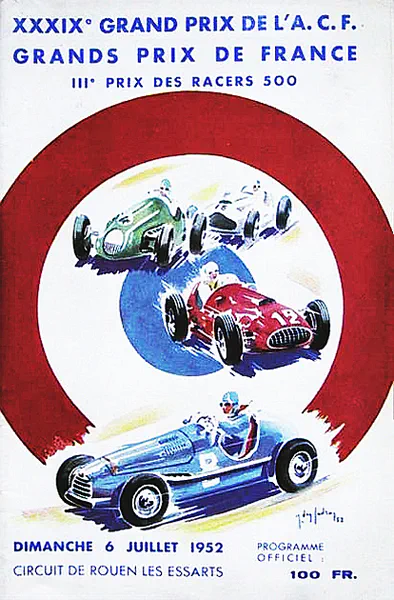 1952-07-06 | Grand Prix De l`Automobile Club De France | Rouen | Formula 1 Event Artworks | formula 1 event artwork | formula 1 programme cover | formula 1 poster | carsten riede