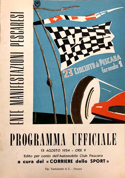 1954-08-15 | Circuito Di Pescara | Pescara | Formula 1 Event Artworks | formula 1 event artwork | formula 1 programme cover | formula 1 poster | carsten riede