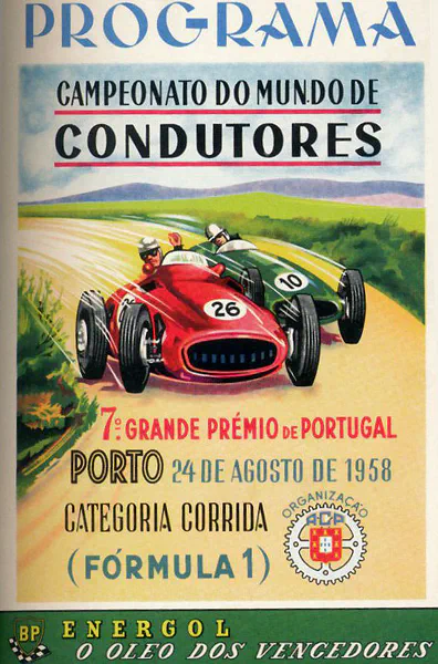 1958-08-24 | Grande Premio Automovel De Portugal | Oporto | Formula 1 Event Artworks | formula 1 event artwork | formula 1 programme cover | formula 1 poster | carsten riede