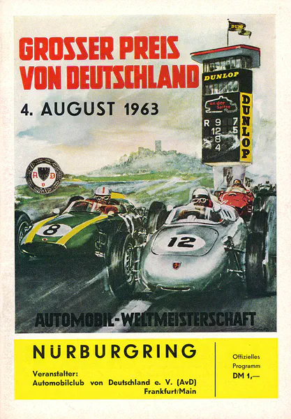 1963-08-04 | Grosser Preis von Deutschland | Nürburgring | Formula 1 Event Artworks | formula 1 event artwork | formula 1 programme cover | formula 1 poster | carsten riede