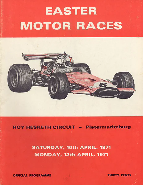 1971-04-12 | Coronation '100' | Pietermaritzburg | Formula 1 Event Artworks | formula 1 event artwork | formula 1 programme cover | formula 1 poster | carsten riede