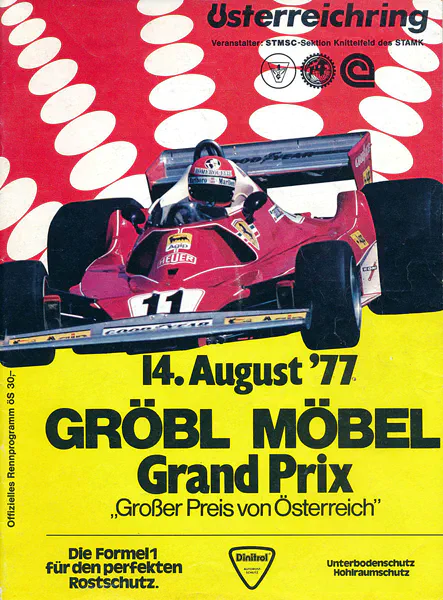 1977-08-14 | Grosser Preis von Österreich | Zeltweg | Formula 1 Event Artworks | formula 1 event artwork | formula 1 programme cover | formula 1 poster | carsten riede