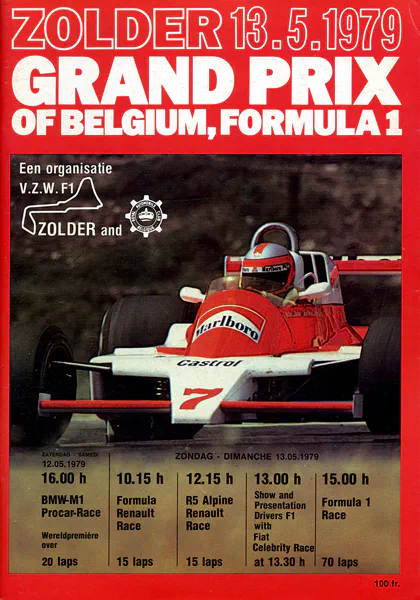 1979-05-13 | Grand Prix De Belgique | Zolder | Formula 1 Event Artworks | formula 1 event artwork | formula 1 programme cover | formula 1 poster | carsten riede