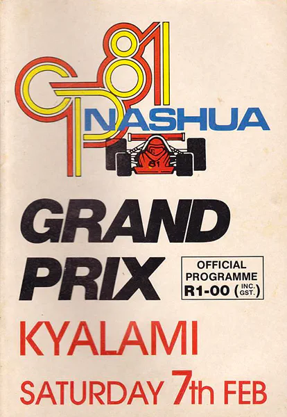 1981-02-07 | South African Grand Prix | Kyalami | Formula 1 Event Artworks | formula 1 event artwork | formula 1 programme cover | formula 1 poster | carsten riede