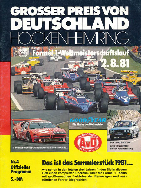 1981-08-02 | Grosser Preis von Deutschland | Hockenheim | Formula 1 Event Artworks | formula 1 event artwork | formula 1 programme cover | formula 1 poster | carsten riede
