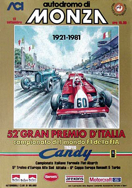 1981-09-13 | Gran Premio D`Italia | Monza | Formula 1 Event Artworks | formula 1 event artwork | formula 1 programme cover | formula 1 poster | carsten riede