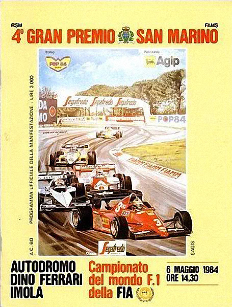 1984-05-06 | Gran Premio Di San Marino | Imola | Formula 1 Event Artworks | formula 1 event artwork | formula 1 programme cover | formula 1 poster | carsten riede