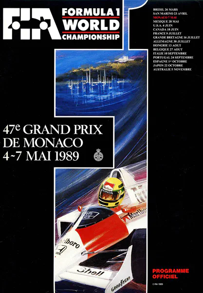 1989-05-07 | Grand Prix De Monaco | Monte Carlo | Formula 1 Event Artworks | formula 1 event artwork | formula 1 programme cover | formula 1 poster | carsten riede
