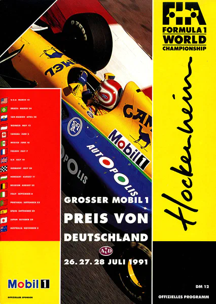 1991-07-28 | Grosser Preis von Deutschland | Hockenheim | Formula 1 Event Artworks | formula 1 event artwork | formula 1 programme cover | formula 1 poster | carsten riede