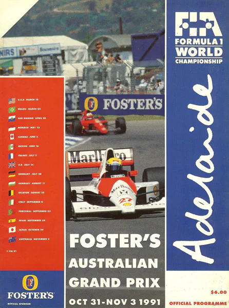 1991-11-03 | Australian Grand Prix | Adelaide | Formula 1 Event Artworks | formula 1 event artwork | formula 1 programme cover | formula 1 poster | carsten riede