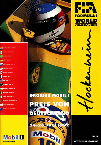 1992-07-26 | Grosser Preis von Deutschland | Hockenheim | Formula 1 Event Artworks | formula 1 event artwork | formula 1 programme cover | formula 1 poster | carsten riede