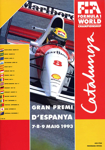 1993-05-09 | Gran Premio De Espana | Barcelona | Formula 1 Event Artworks | formula 1 event artwork | formula 1 programme cover | formula 1 poster | carsten riede