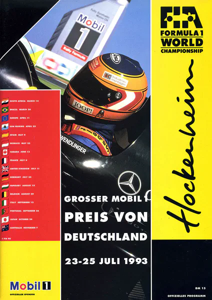 1993-07-25 | Grosser Preis von Deutschland | Hockenheim | Formula 1 Event Artworks | formula 1 event artwork | formula 1 programme cover | formula 1 poster | carsten riede