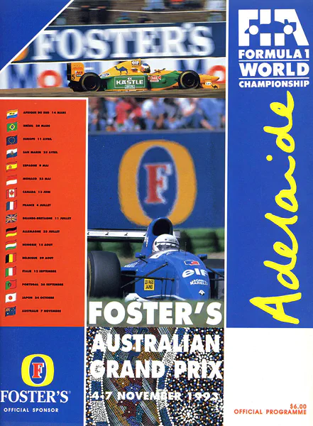 1993-11-07 | Australian Grand Prix | Adelaide | Formula 1 Event Artworks | formula 1 event artwork | formula 1 programme cover | formula 1 poster | carsten riede