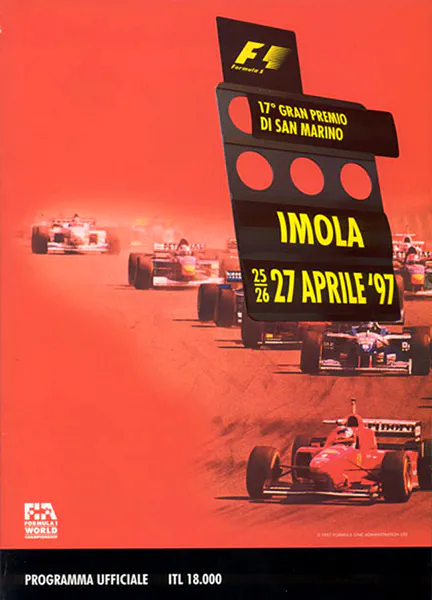 1997-04-27 | Gran Premio Di San Marino | Imola | Formula 1 Event Artworks | formula 1 event artwork | formula 1 programme cover | formula 1 poster | carsten riede